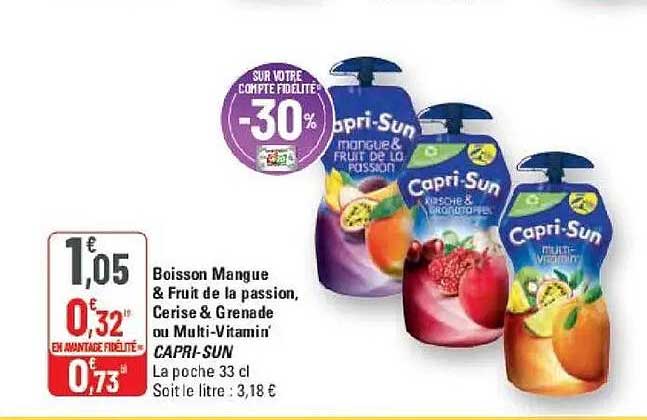 Boisson Mangue & Fruit de la passion, Cerise & Grenade ou Multi-Vitamin' CAPRI-SUN