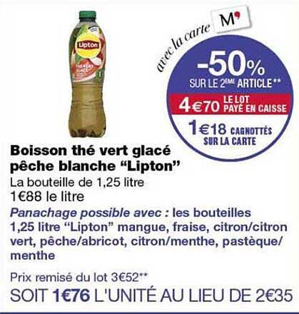 Boisson thé vert glacé pêche blanche “Lipton”