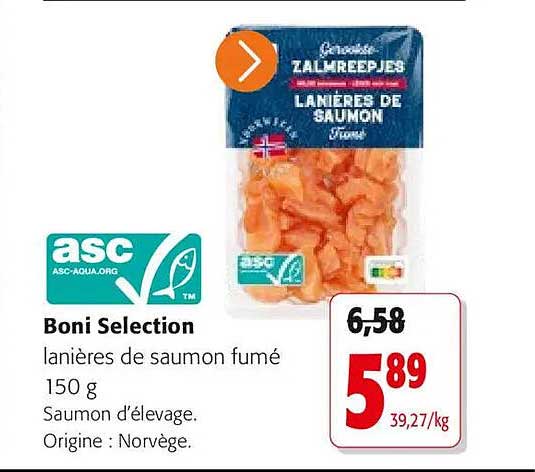 Boni Selection lanières de saumon fumé 150 g