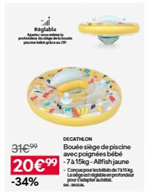 Bouée siège de piscine avec poignées bébé - 7 à 15kg - Alifin jaune