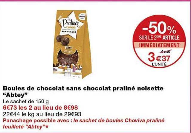 Boules de chocolat sans chocolat praliné noisette “Abtey”