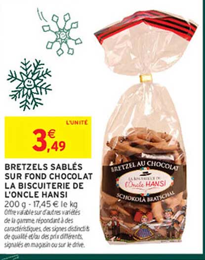 BRETZELS SABLÉS SUR FOND CHOCOLAT LA BISCUITERIE DE L'ONCLE HANSI 200 g