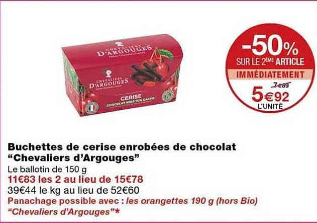 Buchettes de cerise enrobées de chocolat “Chevaliers d’Argouges”