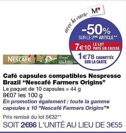 Café capsules compatibles Nespresso Brazil “Nescafé Farmers Origins”
