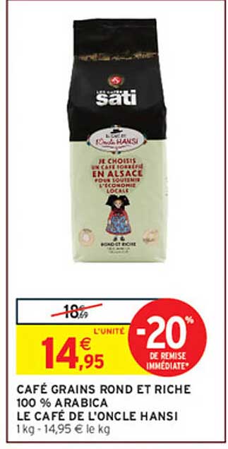 CAFÉ GRAINS ROND ET RICHE 100 % ARABICA LE CAFÉ DE L'ONCLE HANSI