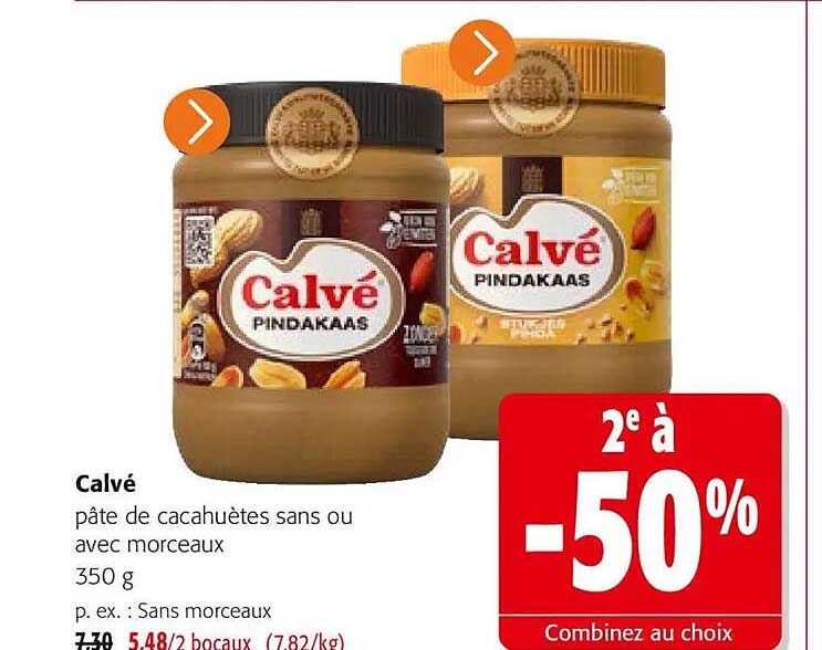 Calvé pâte de cacahuètes sans ou avec morceaux 350 g