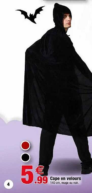 Cape en velours 140 cm, rouge ou noir.