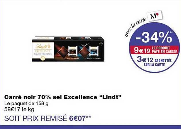 Carré noir 70% sel Excellence “Lindt”