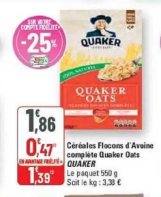 Céréales Flocons d'Avoine complète Quaker Oats