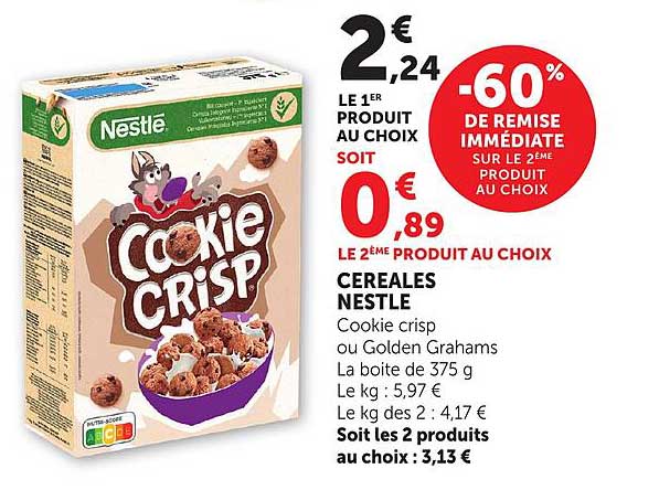 CEREALES NESTLE Cookie crisp ou Golden Grahams