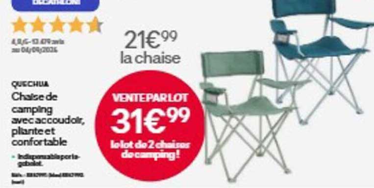Chaise de camping avec accoudoirs, pliante et confortable