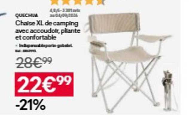Chaise XL de camping avec accoudoirs, pliable et confortable