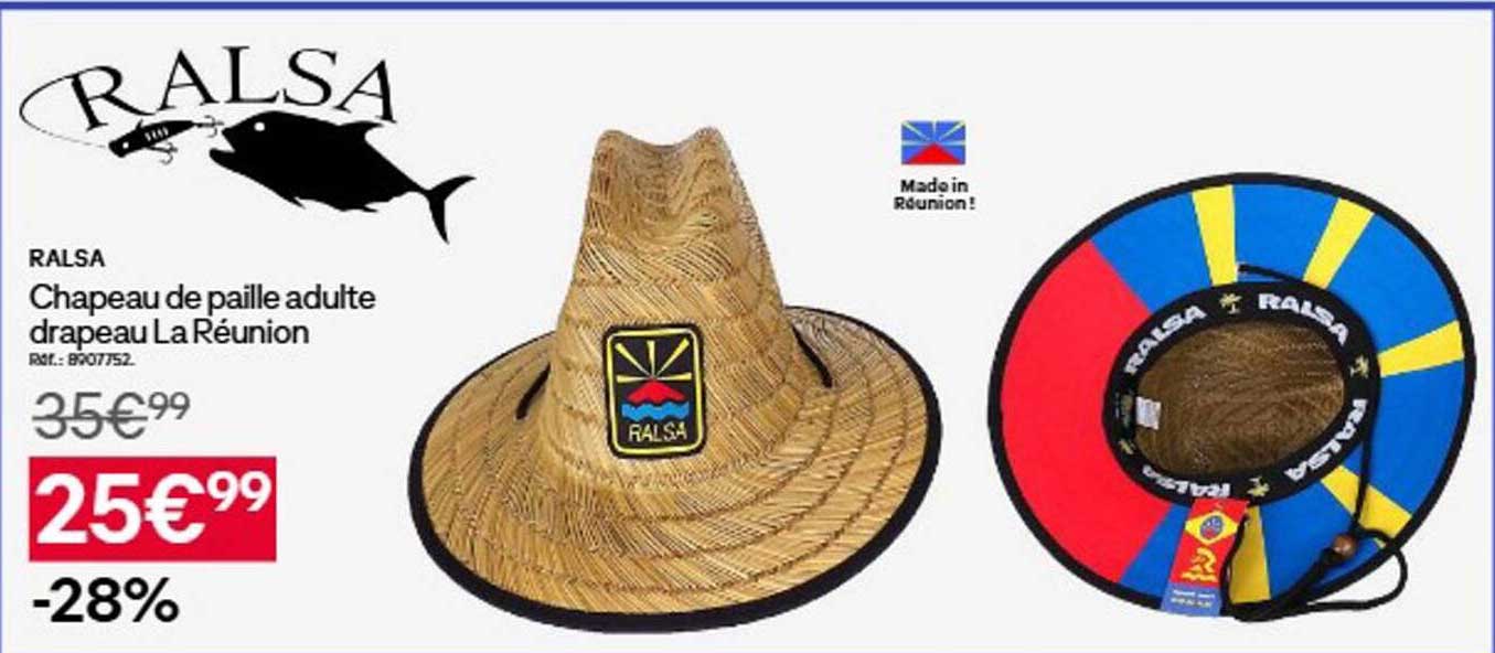 Chapeau de paille adulte drapeau La Réunion