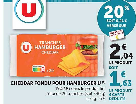 CHEDDAR FONDU POUR HAMBURGER U