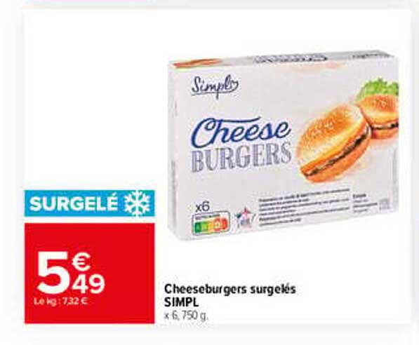 Cheeseburgers surgelés SIMPL x 6, 750 g