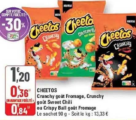 CHEETOS Crunchy goût Fromage, Crunchy goût Sweet Chili ou Crispy Ball goût Fromage