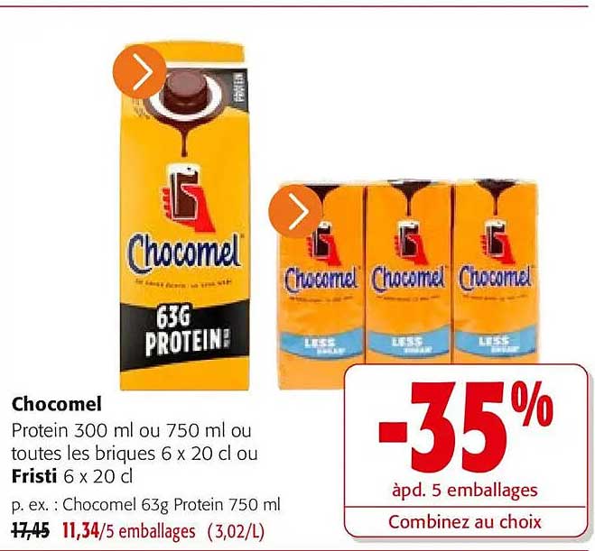Chocomel Protein 300 ml ou 750 ml ou toutes les briques 6 x 20 cl ou Fristi 6 x 20 cl