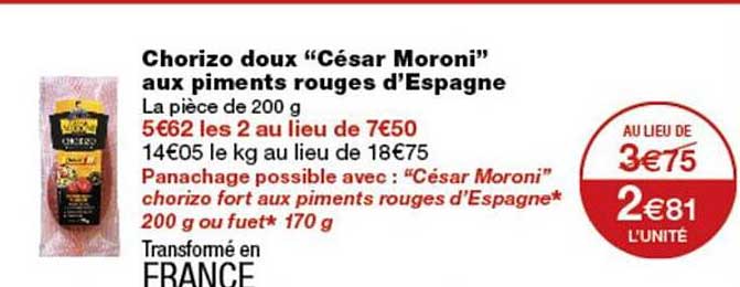 Chorizo doux “César Moroni” aux piments rouges d’Espagne