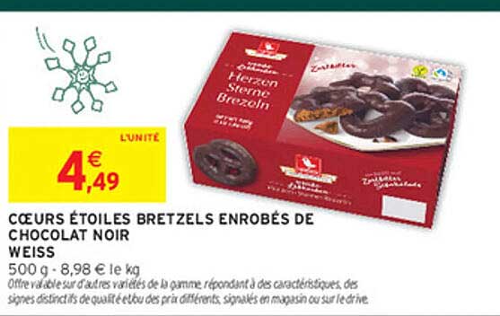 CŒURS ÉTOILES BRETZELS ENROBÉS DE CHOCOLAT NOIR WEISS