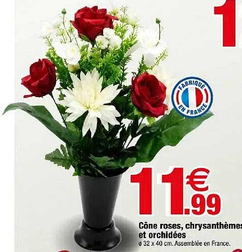 Cône roses, chrysanthèmes et orchidées