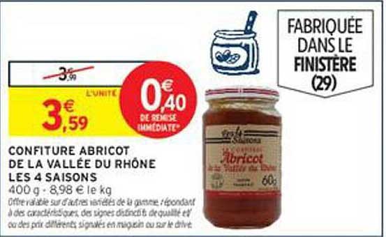 CONFITURE ABRICOT DE LA VALLÉE DU RHÔNE LES 4 SAISONS