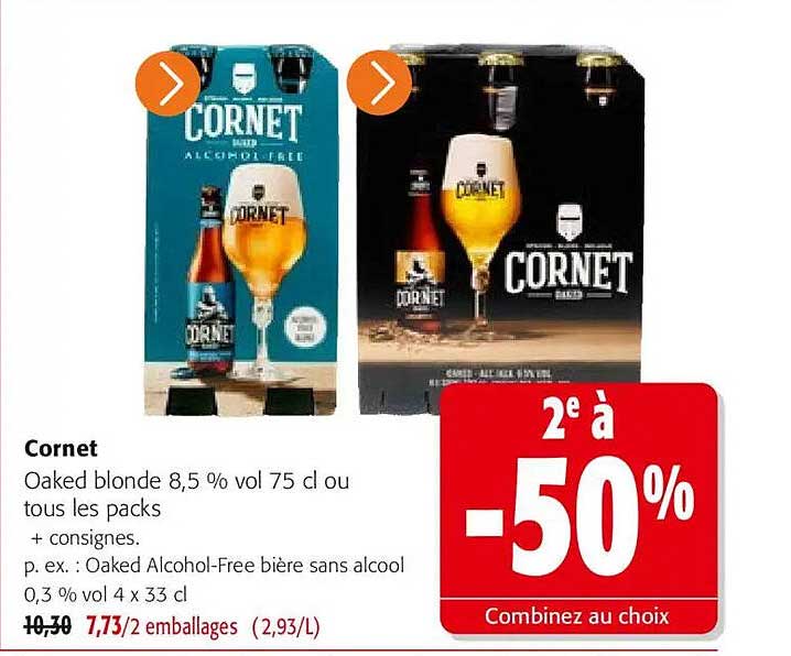 Cornet Oaked blonde 8,5 % vol 75 cl ou tous les packs + consignes.
