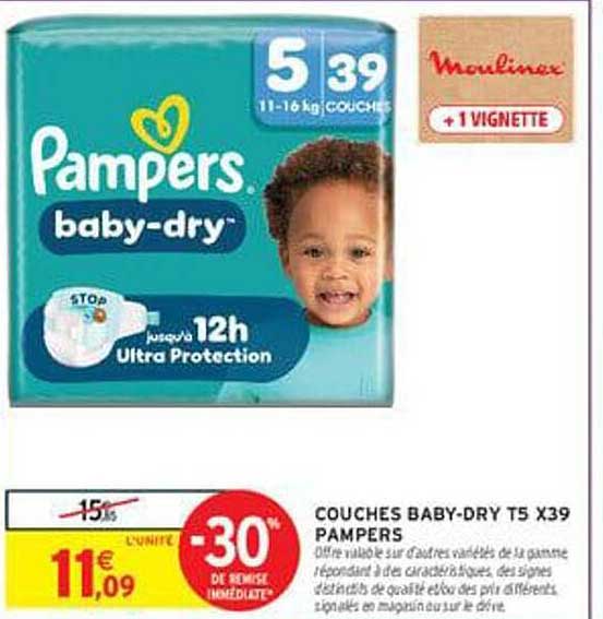 COUCHES BABY-DRY T5 X39 PAMPERS