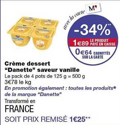 Crème dessert “Danette” saveur vanille