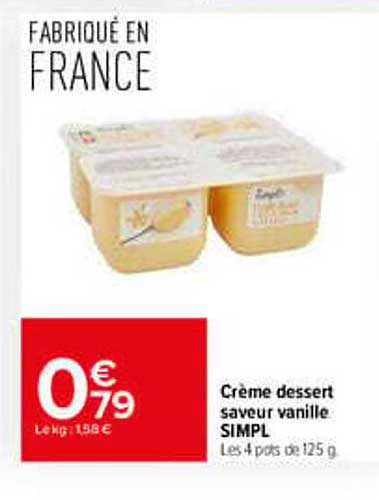 Crème dessert saveur vanille SIMPL Les 4 pots de 125 g