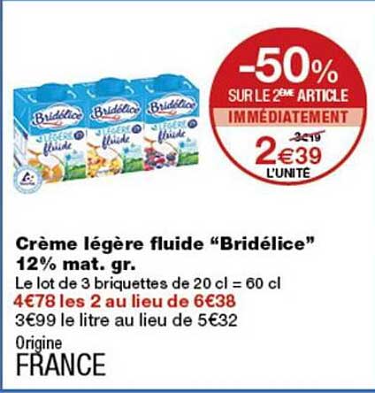 Crème légère fluide “Bridélice” 12% mat. gr.
