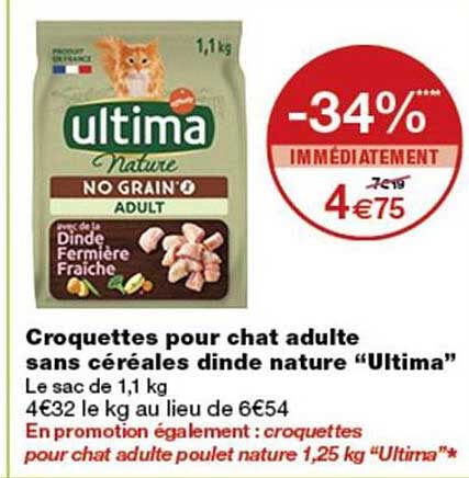 Croquettes pour chat adulte sans céréales dinde nature “Ultima”