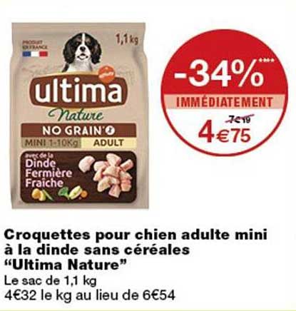 Croquettes pour chien adulte mini à la dinde sans céréales “Ultima Nature”