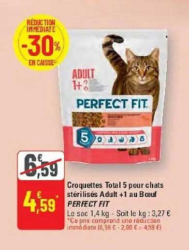 Croquettes Total 5 pour chats stérilisés Adult +1 au Bœuf PERFECT FIT