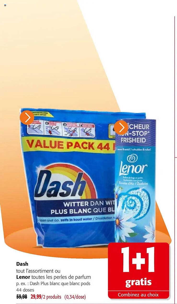 Dash tout l’assortiment ou Lenor toutes les perles de parfum