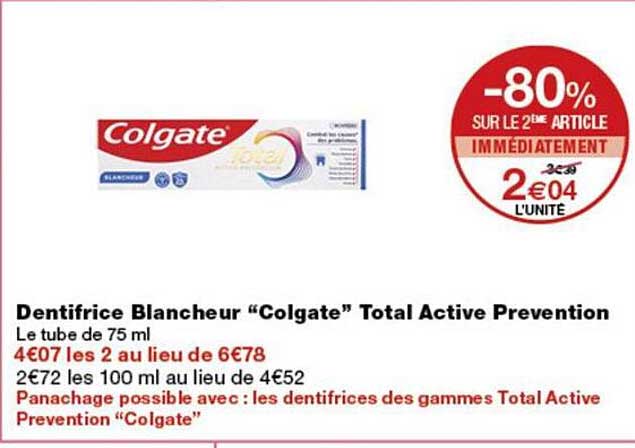 Dentifrice Blancheur “Colgate” Total Active Prevention