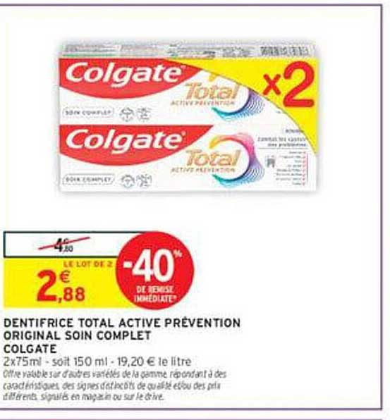 DENTIFRICE TOTAL ACTIVE PREVENTION ORIGINAL SOIN COMPLET COLGATE