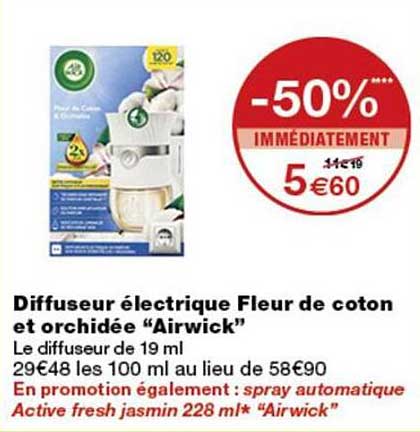 Diffuseur électrique Fleur de coton et orchidée “Airwick”