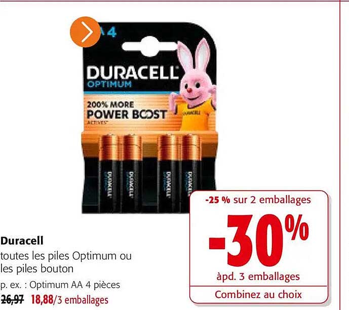 Duracell toutes les piles Optimum ou les piles bouton