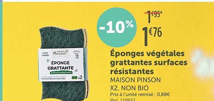 Éponges végétales grattantes surfaces résistantes MAISON PINSON X2, NON BIO