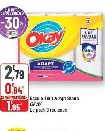 Essuie-Tout Adapt Blanc OKAY Le pack 3 rouleaux