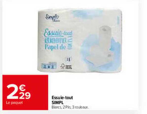 Essuie-tout SIMPL Blancs, 2 Pls, 3 rouleaux