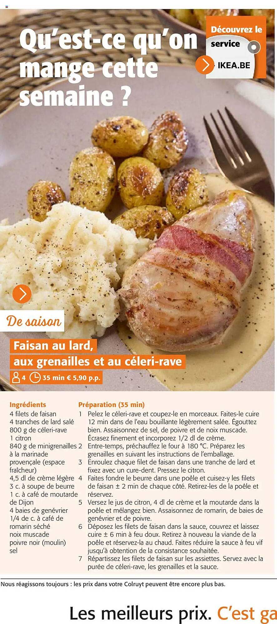 Faisan au lard, aux grenailles et au céleri-rave