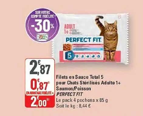 Filets en Sauce Total 5 pour Chats Stérilisés Adulte 1+ Saumon/Poisson PERFECT FIT