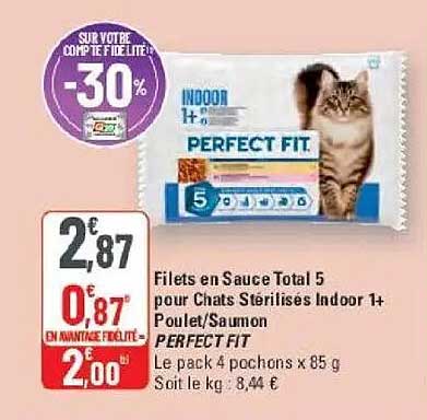 Filets en Sauce Total 5 pour Chats Stérilisés Indoor 1+ Poulet/Saumon PERFECT FIT
