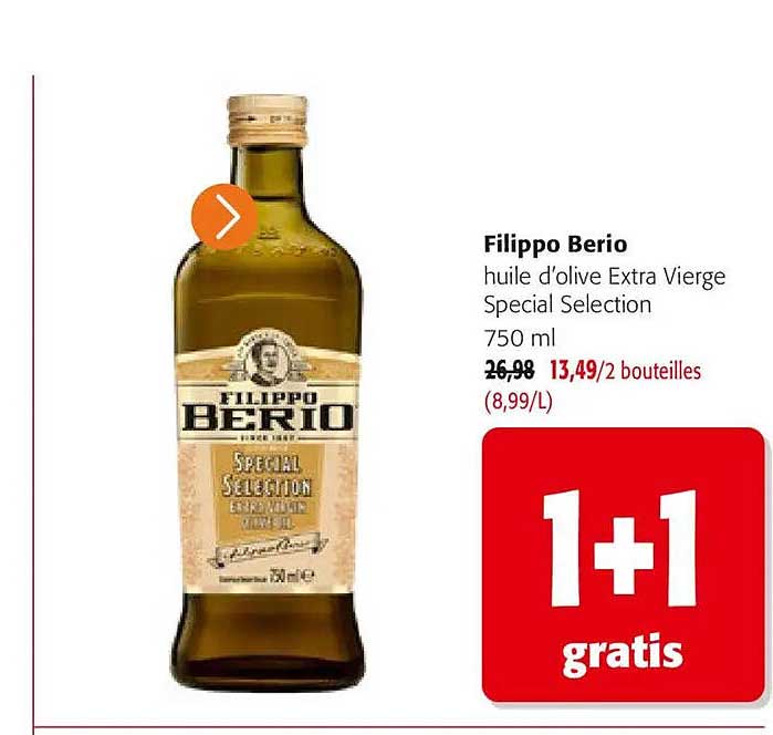 Filippo Berio huile d’olive Extra Vierge Special Selection 750 ml 1+1 gratis