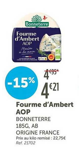 Fourme d'Ambert AOP BONNETERRE 185G, AB ORIGINE FRANCE