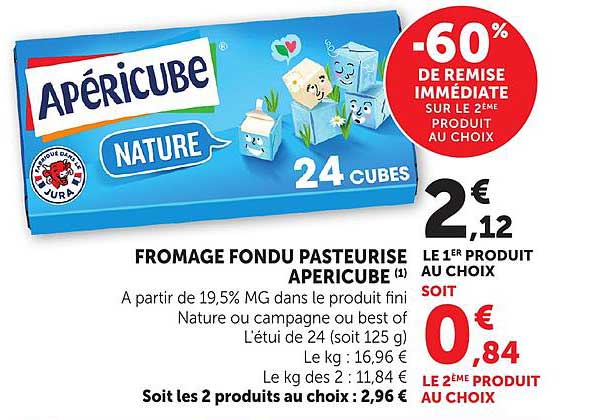 FROMAGE FONDU PASTEURISÉ APERICUBE