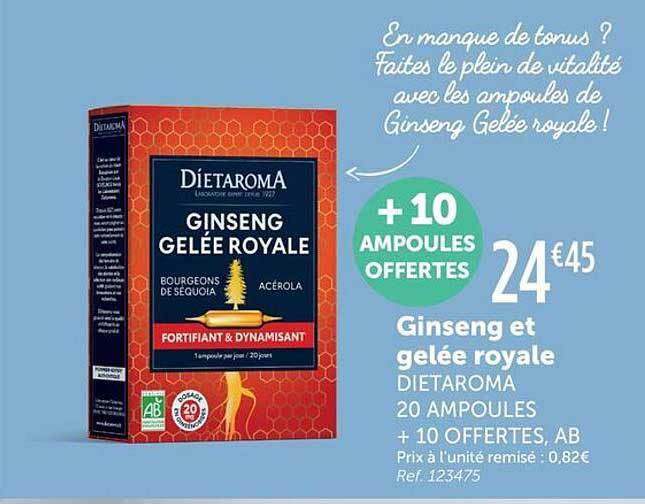 Ginseng et gelée royale DIETAROMA 20 AMPOULES + 10 OFFERTE, AB
