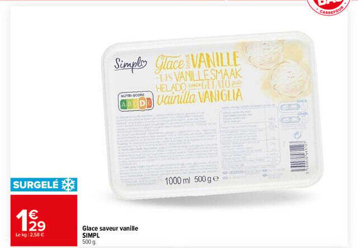 Glace saveur vanille SIMPL 500 g