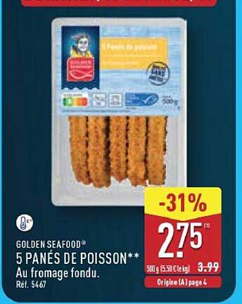 GOLDEN SEAFOOD® 5 PANÉS DE POISSON** Au fromage fondu.